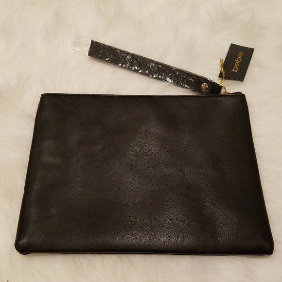 Bebe Black Clutch Wristlet w Patches Studs Sequins - Picture 2 of 2